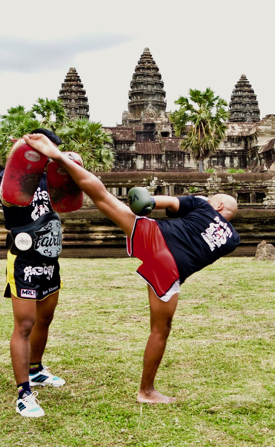David Chung training martial arts at the temples of Angkor Wat in Cambodia