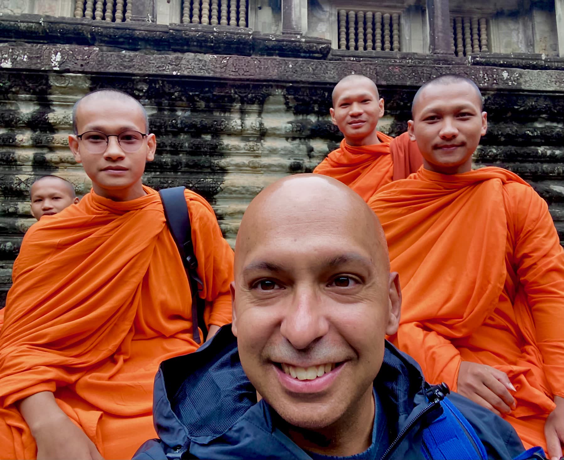David Chung with Buddhist monks at Angkor Wat
